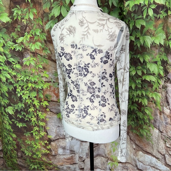 FREE PEOPLE Cream and Black Mesh Stretch Betty Garden Fitted Top, M - Picture 7 of 10